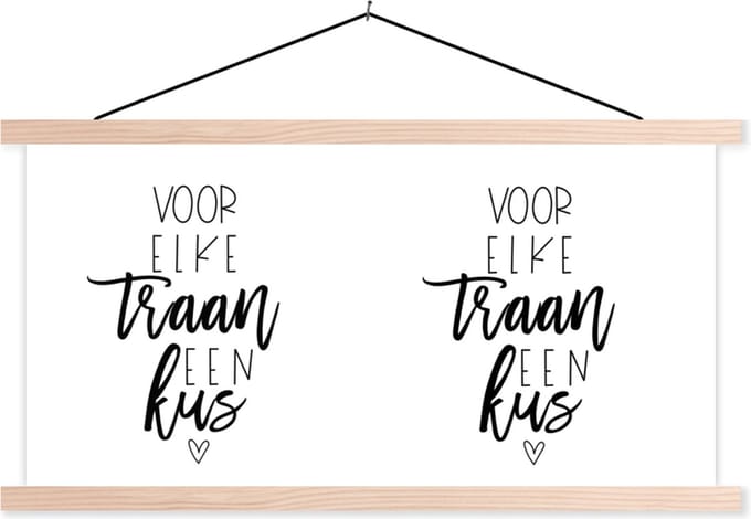 Posterhanger incl. Poster 150x75 cm - Schoolplaat - Beterschap - Quotes - Wit - Kus - Textielposter - Blanke latten