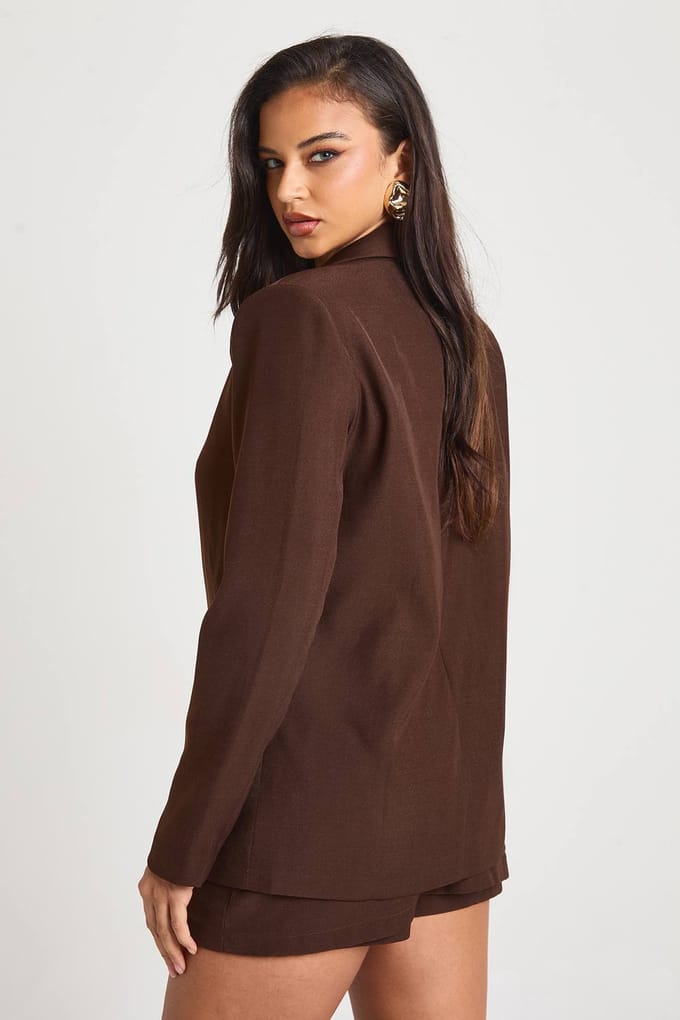 boohoo Dames Gouden trim oversized op maat gemaakte blazer | Chocoladebruin | Maat: 36