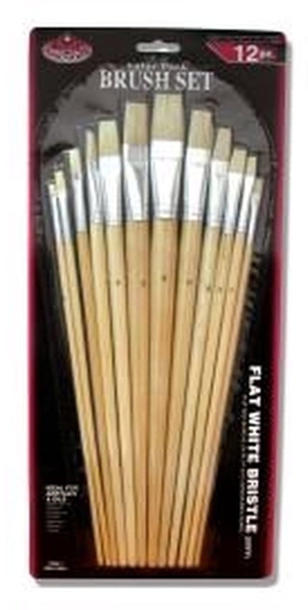 R&L White Bristle Flat Brush Set (Stiff) - 12 Pack