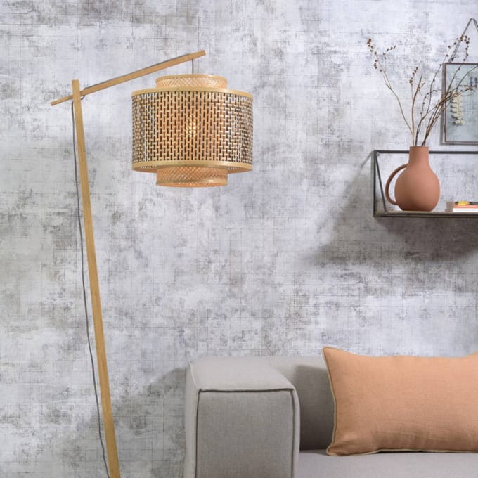 GOOD&MOJO Vloerlamp Bhutan - Bamboe/Zwart - 68x40x176cm - Scandinavisch,Bohemian - Staande lampen voor Woonkamer - Slaapkamer