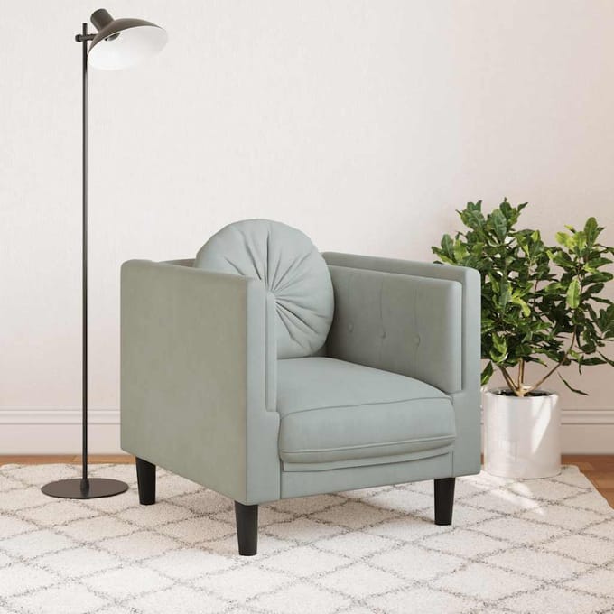 vidaXL - Fauteuil - met - kussen - fluweel - lichtgrijs