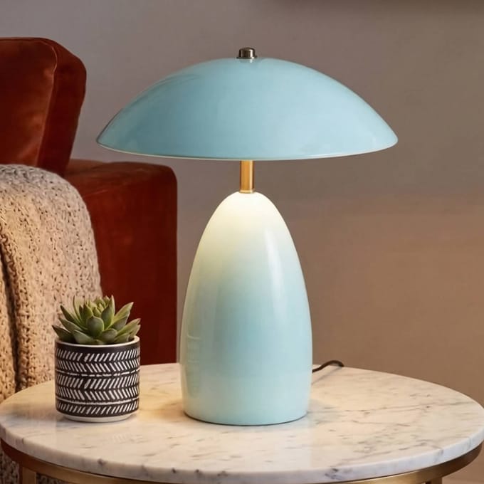 Elstead LED tafellamp Poppy, lichtblauw, hoogte 35 cm, metaal, dimbaar