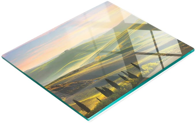 Decoratieve glazen snij- en serveerplank met Toscaanse cipressen, 60x52 cm