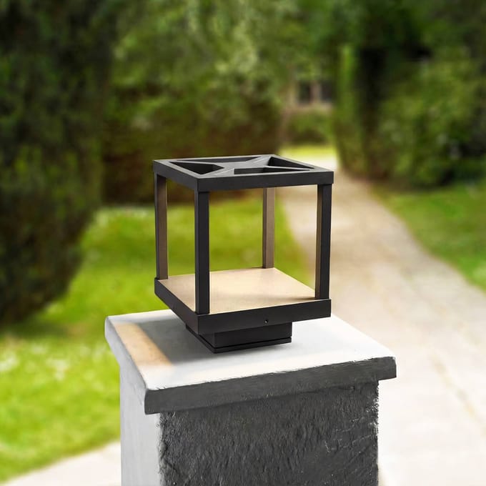 Lucande LED sokkellamp Lealan, zwart, metaal, 23 cm, IP54