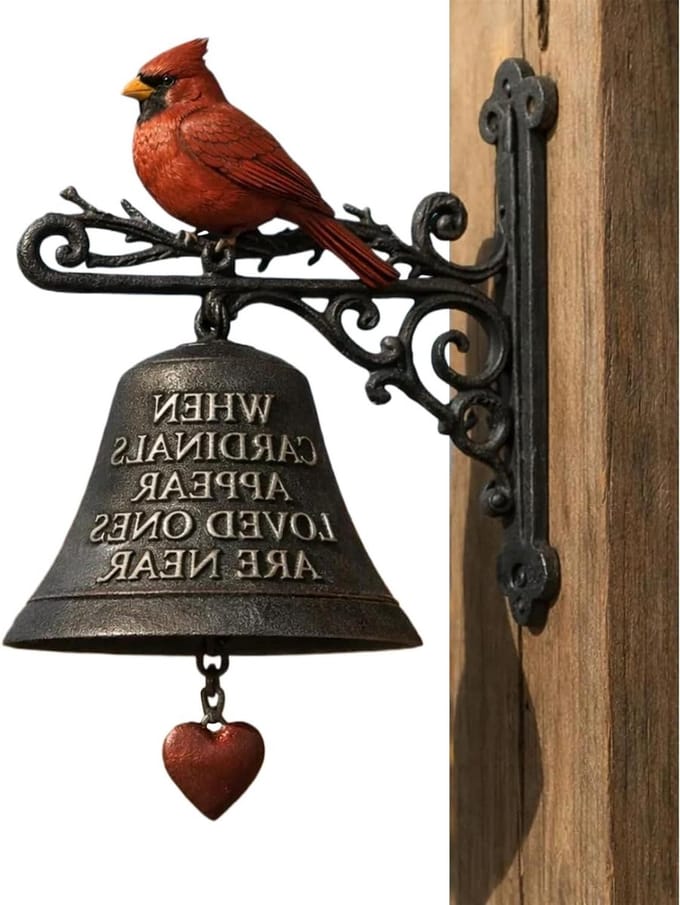 Diner Bell - Deurbel Klok - Tuindecoratie - Rode Vogel Design - 20 cm Hoog - Rood