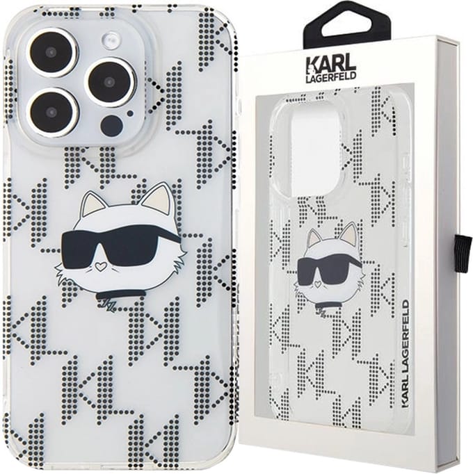 Karl - Lagerfeld - IML Choupette Head & Monogram hoesje voor iPhone - 15 - Pro - Max - transparant
