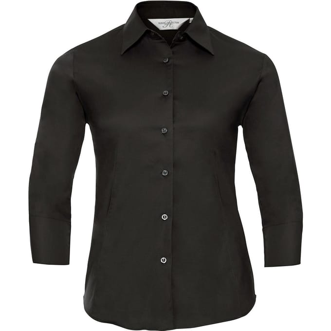 Russell Collection Dames/Dames Easy-Care 3/4 mouw shirt (Zwart)