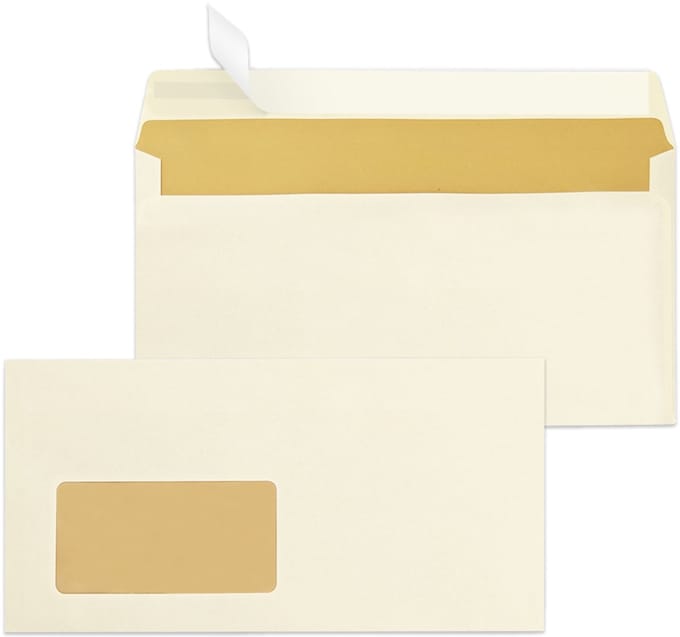 MAILmedia envelop vanille, 110x220 mm, zelfkl., 80 g/m2, venster li. 45x90 mm, 1.000 st