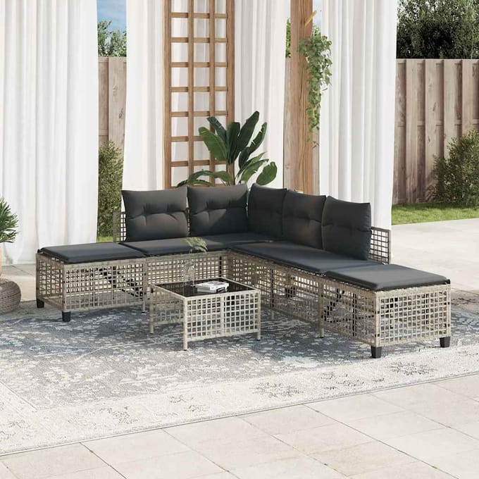 vidaXL - 3-delige - Loungeset - met - kussens - poly - rattan - lichtgrijs