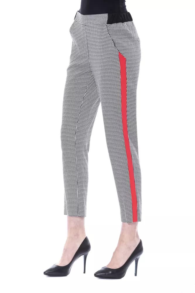 Geribbelde Houndstooth Broek met Rode Zijkantstripe