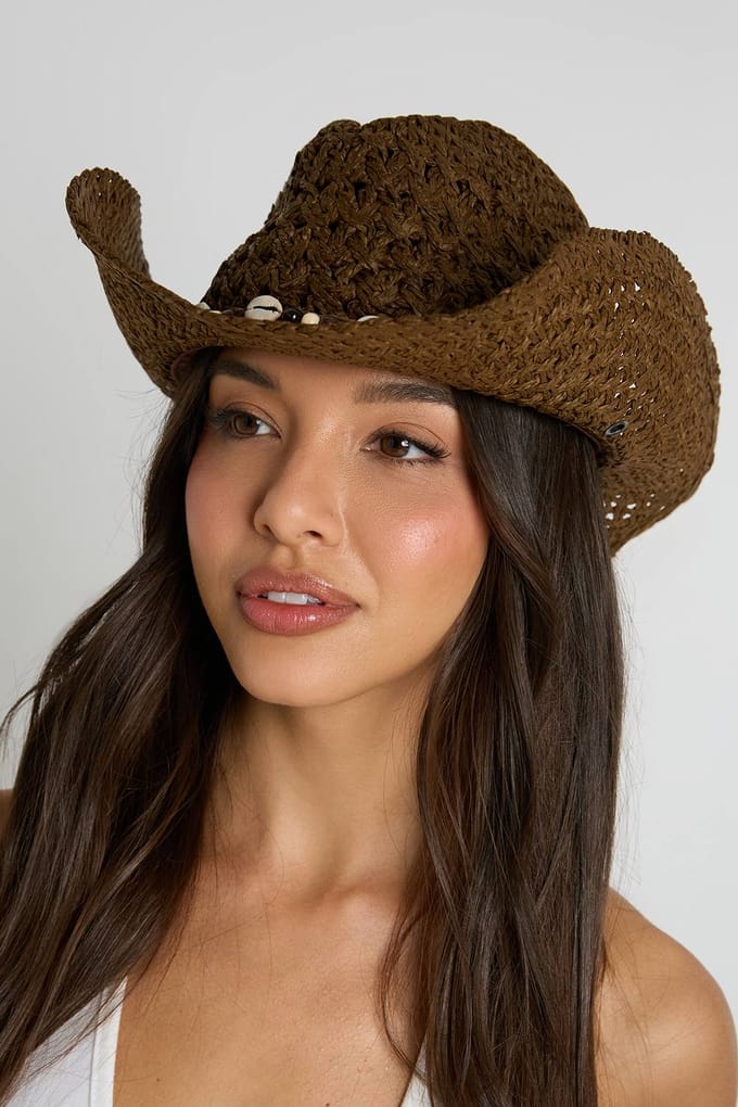 boohoo Dames Western Cowboyhoed Van Stro Met Schelpendetail | Chocoladebruin