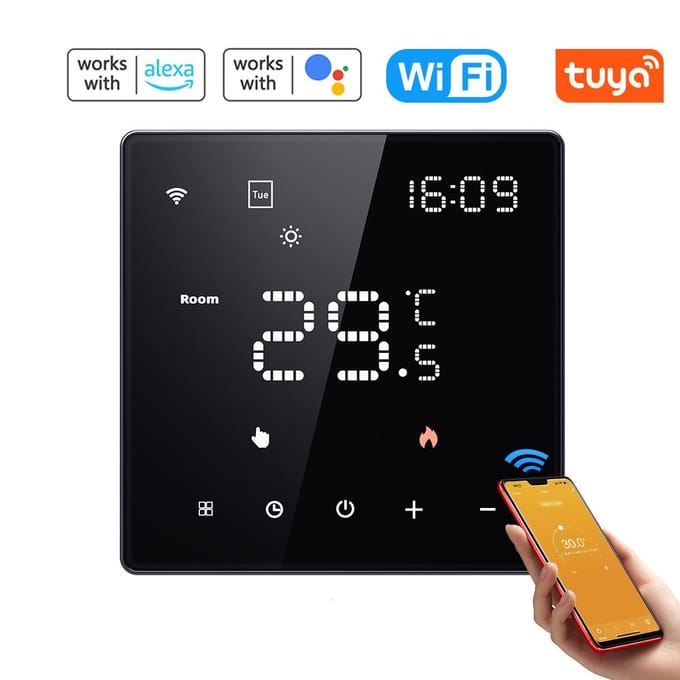 Tuya Wifi affichage numérique régulateur de température Intelligent chauffage électrique multifonctionnel de l'eau 16A electric heating noir