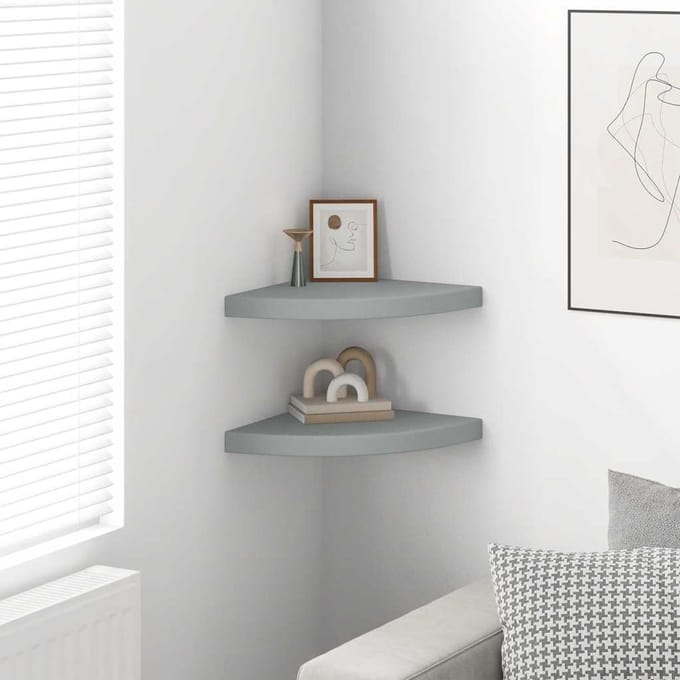 vidaXL - Hoekschappen - zwevend - 2 - st - 35x35x3,8 - cm - MDF - grijs
