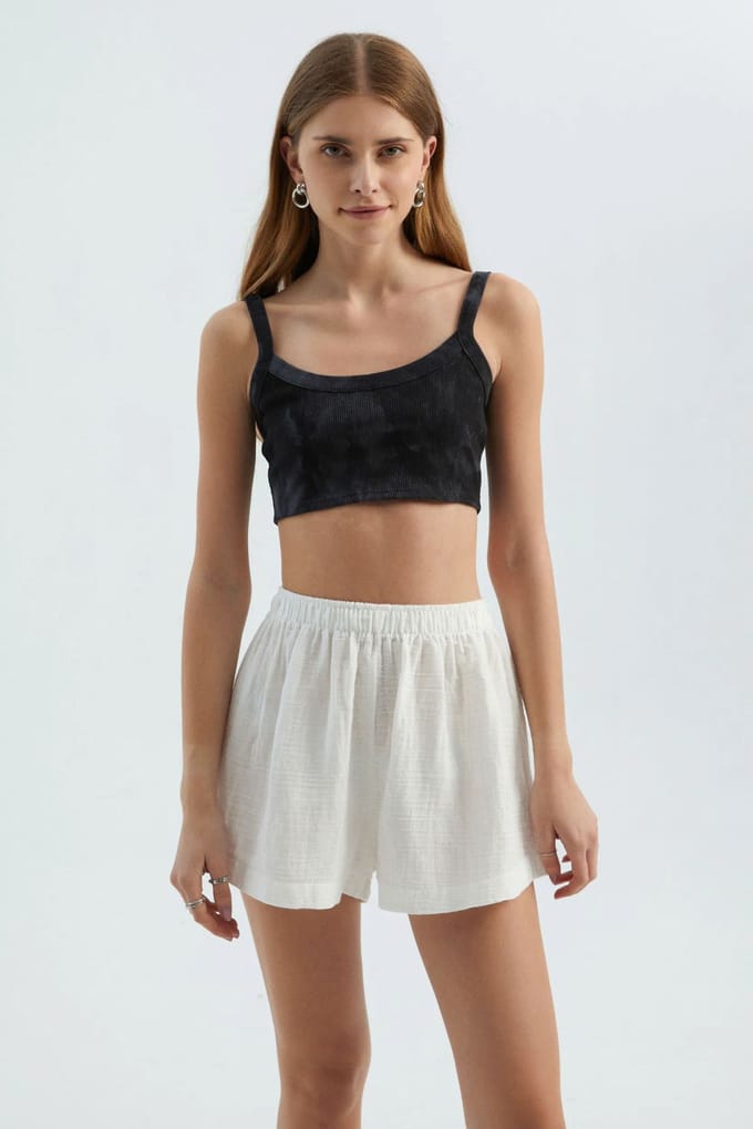 Linnen Hoge Taille Elastische Taille Shorts