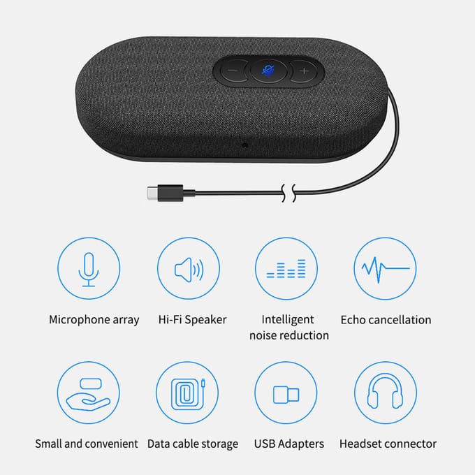 Draagbare USB Conferentie Microfoon Speakerphone Ingebouwde Hi-Fi Speaker 360 graden Omnidirectionele Microfoon donkergrijze kleur