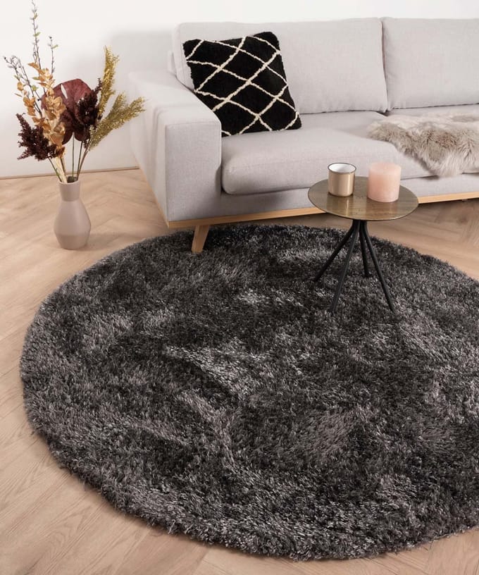Rond hoogpolig vloerkleed velours Posh - grijs 80