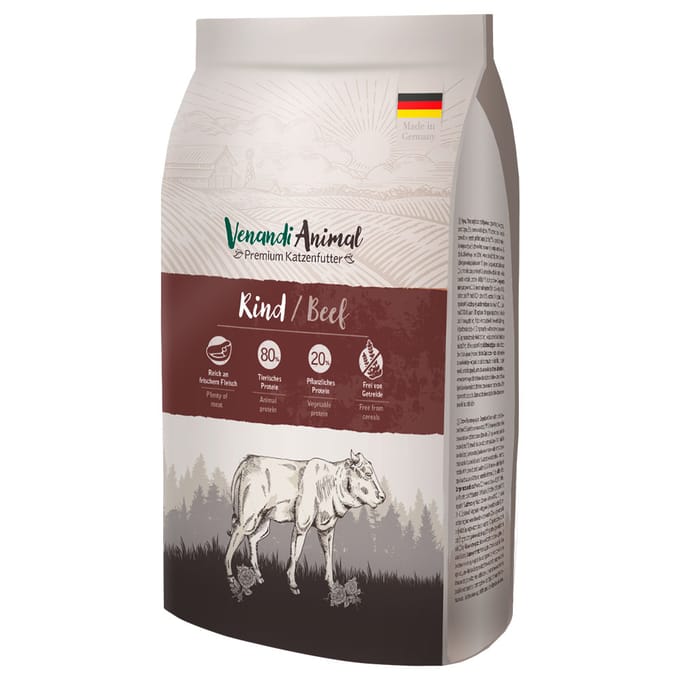 3x1,5kg Venandi Animal Rundvlees Kattenvoer droog