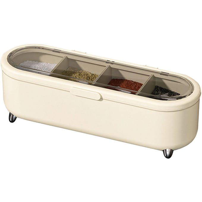 Keuken Kruidenbox 4 Compartimenten Specerijencontainer met Transparant Venster voor Specerijen Zout white