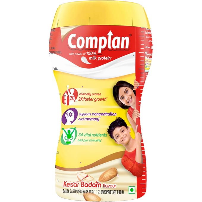 Complan Kesar Badam Voedingsdrankpoeder voor Kinderen 500 g Pot Hoog in Eiwitten & 34 Voedingsstoffen red