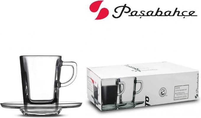 Carre - 6 Mini Espresso kopjes vierkant 72ml + 6 Schoteltjes - Set van 6