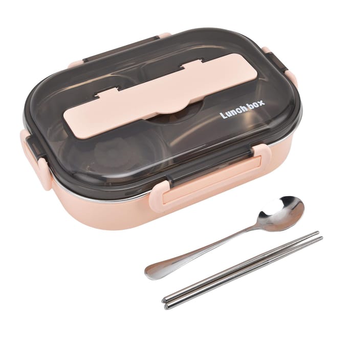 Draagbare Kinderen 304 Roestvrijstalen Lunchbox 1.3L Vier Compartimenten Bento Box met Soepkom L gray
