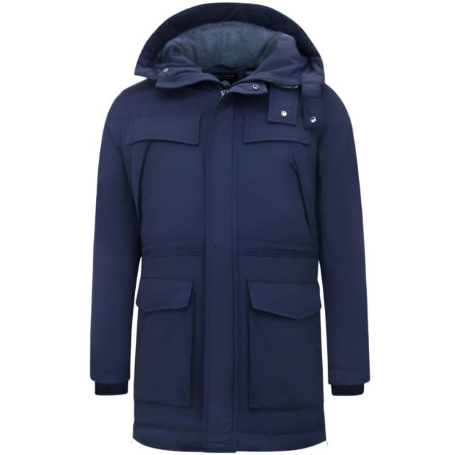 Gewatteerde Jassen - Winterjassen Heren Lang - Parka Heren Winterjas - 891 - Blauwe Jas
