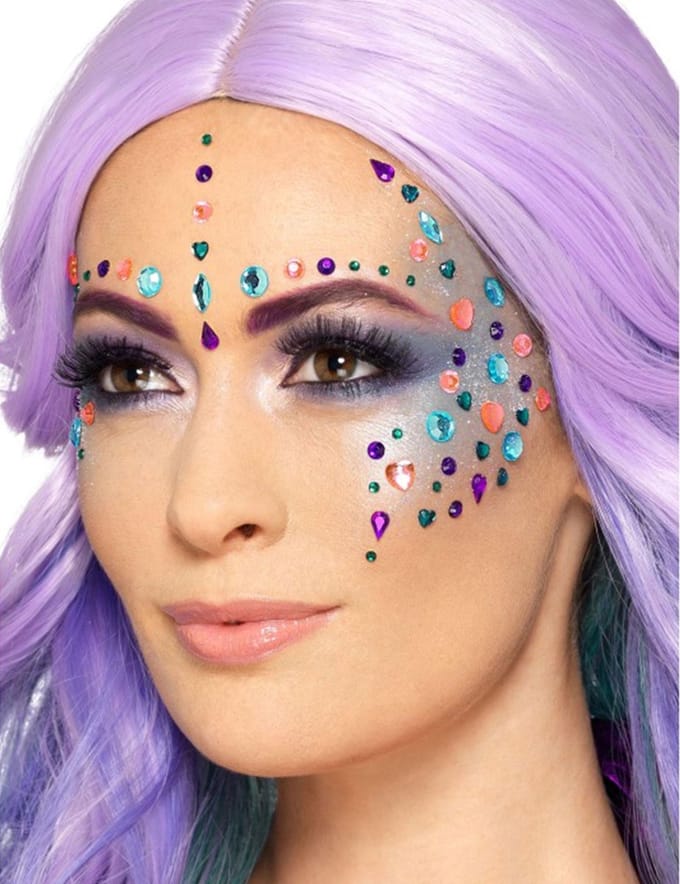 Smiffys - Pastel Jewel Gezicht Diamanten Sticker - Multicolours