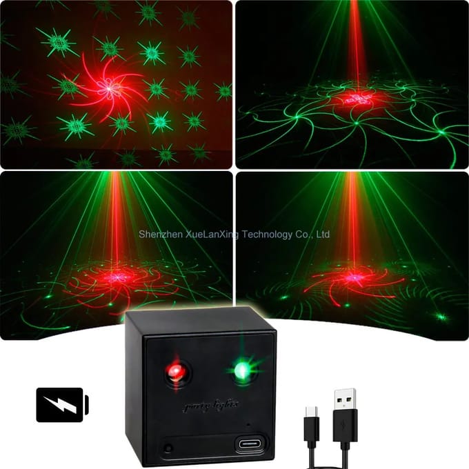 NONE Oplaadbare batterij R&G-laserprojector Disco DJ-licht 64 patronen Dance Bar Party Car Effect Kerstversiering Podiumlamp E01