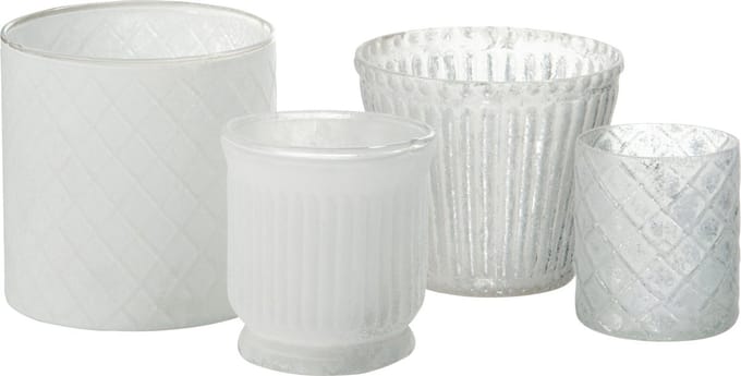 J-Line windlicht Streep - glas - wit - 6 stuks