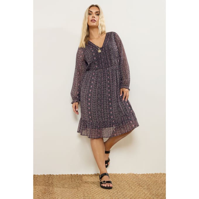 Yours Paarse Bloemen Paisley Smock Minijurk Size 46