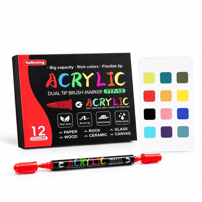 Acrylstiften - 12 kleuren - zachte en harde dubbele punt - geschenkverpakking