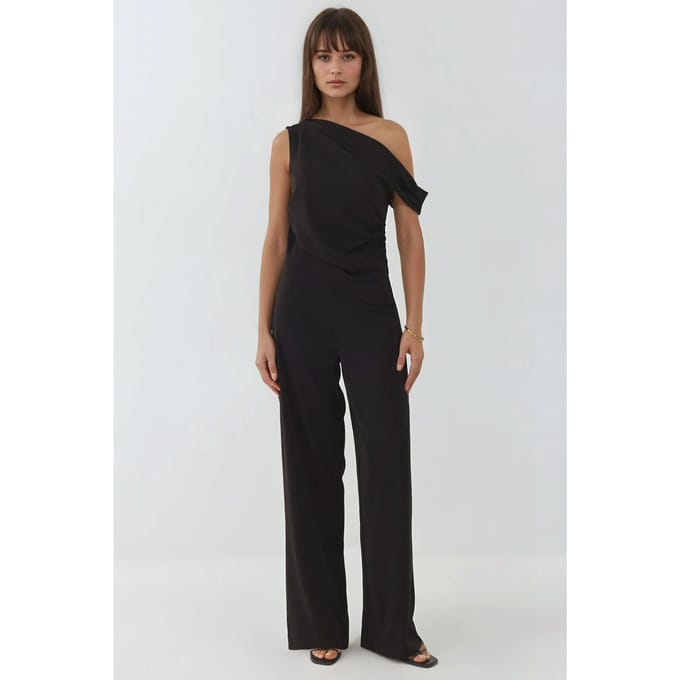 Wijd Gesneden Asymmetrische Kraag Jumpsuit