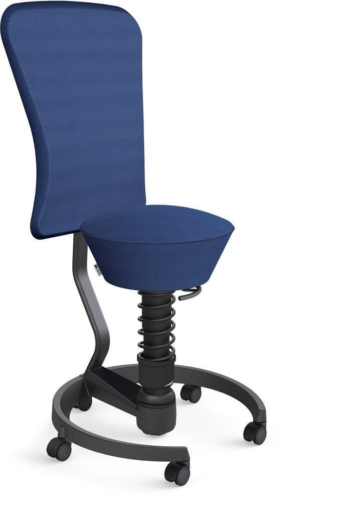 Aeris Swopper with backrest footring with castors (soft floor), black spring strut type: standard, black, spring black seat cover: mesh fabric Runner (Gabriel), blue backrest pole: black, backrest cover: mesh fabric Runner (Gabriel), blue