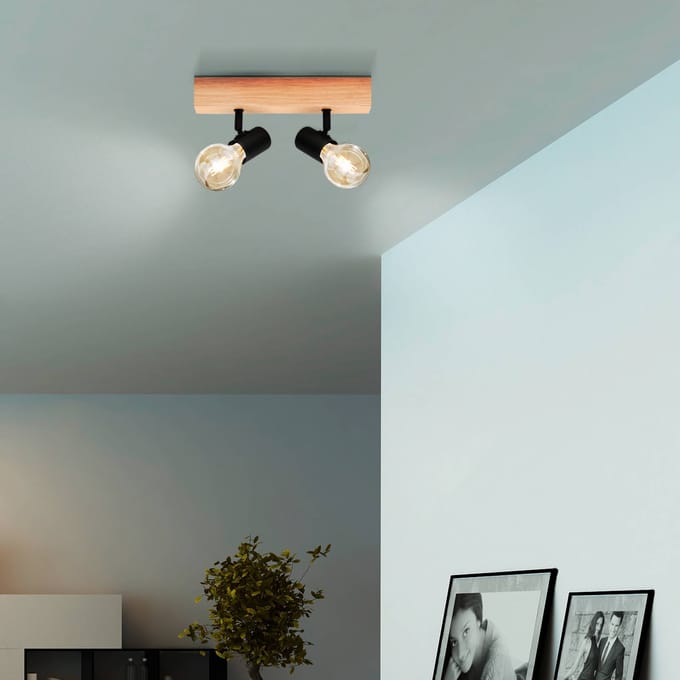 EGLO Plafondlamp Townshend 3 van hout, 2-lamps