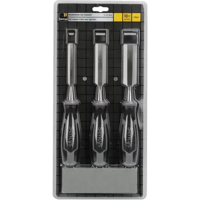 Sencys Houtbeitelset Met Slijpsteen – 3 Stuks
