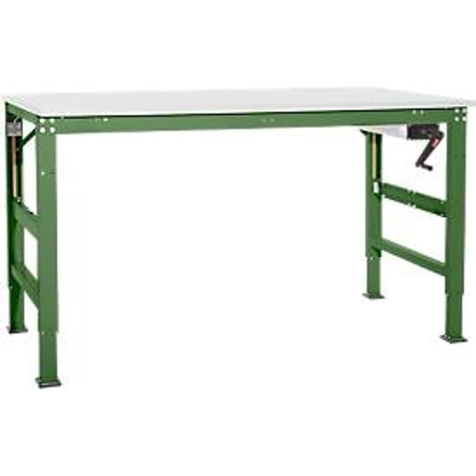 Werktafel Ergo K, met zwengel,  2500 x 800 mm, tafelblad melamine, resedagroen