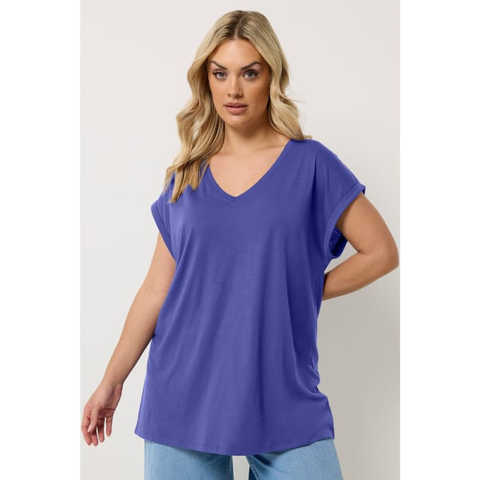 Yours Paars Basic Tshirt Met Vhals Size 42