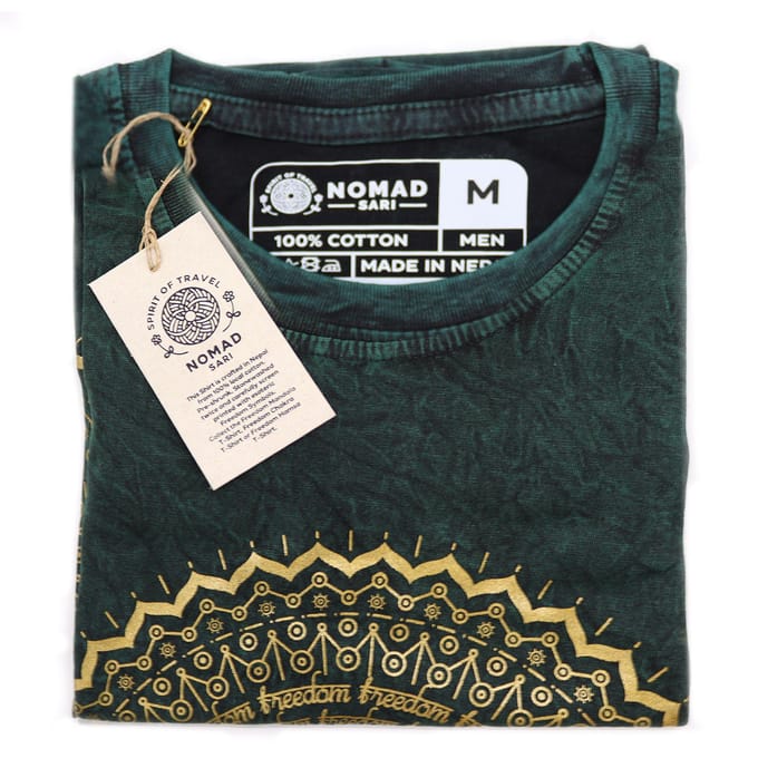 Nomad Sari Stonewashed Cotton T-Shirt - Mandala - Green - Medium