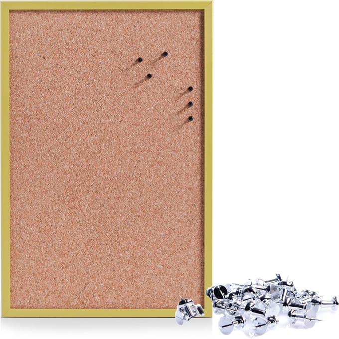 Prikbord incl. 25x punaises zilver - 40 x 60 cm - groen - kurk