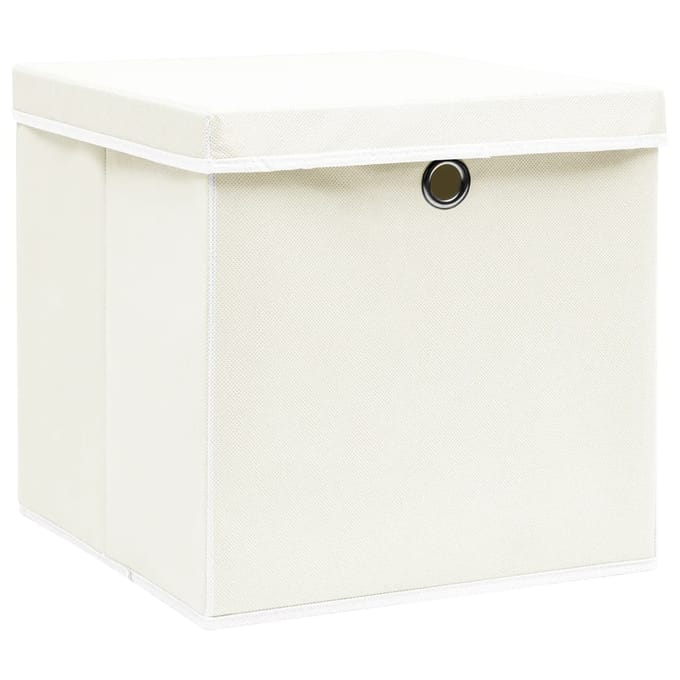 vidaXL - Opbergboxen - met - deksel - 4 - st - 32x32x32 - cm - stof - wit