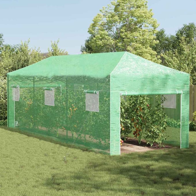 vidaXL - Kas - met - Pop-up - Frame - met - dak - Groen - 290 - x - 870 - x - 315 - cm - IJzer
