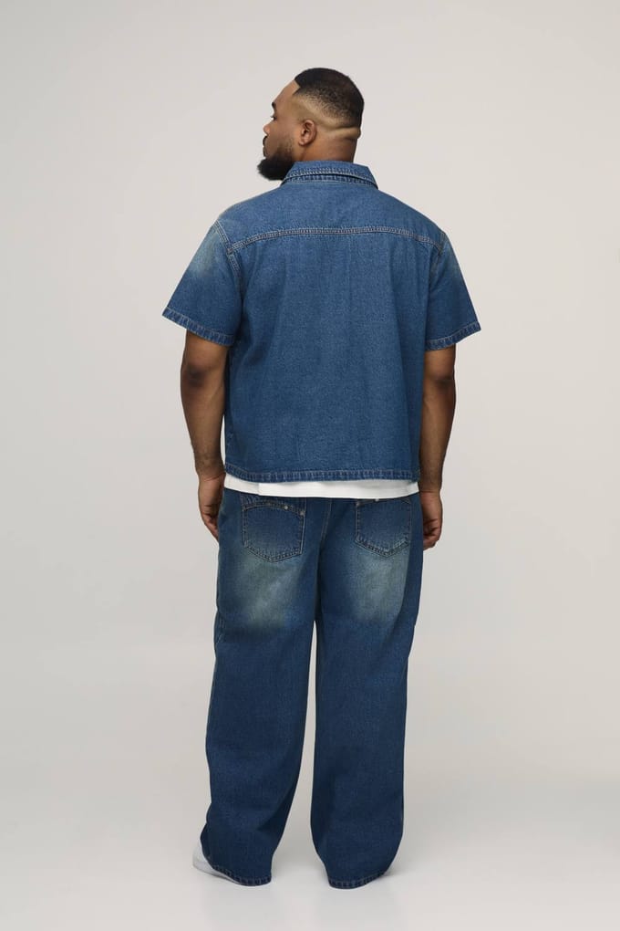 Plus Gewassen Oversized Boxy Denim Overhemd | Mid Wash | Size 2XL