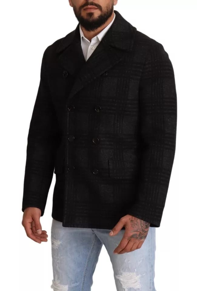 Dubbele Breasted Peacoat Ruitpatroon