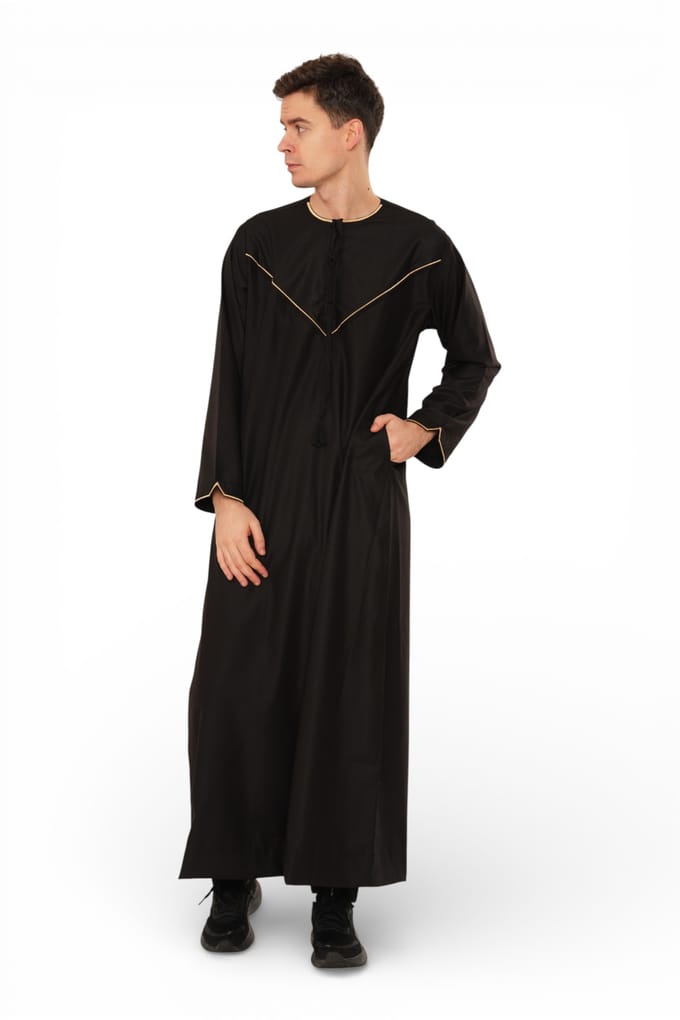 Heren Ramadan Zwart Marokkaanse Jubba Robe Djellaba Eid Thobe - TT-007