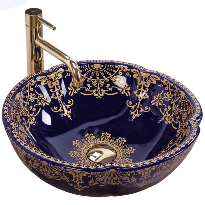 Rea Marina Blue Opzetwastafel Blauw En Goud 42,5x42,5 cm