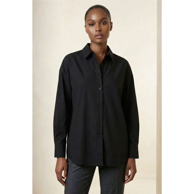 Overmaatse Lange Mouwen Poplin Shirt met Kn Closure