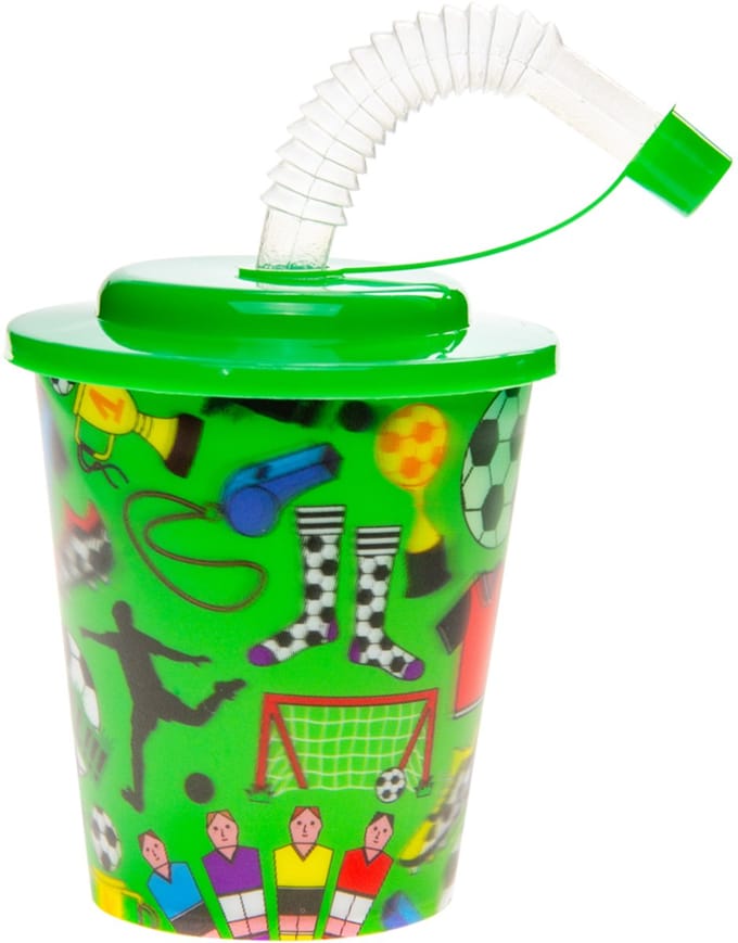 Duckiez 3D Beker Met Rietje En Deksel Voetbal - 12 stuks