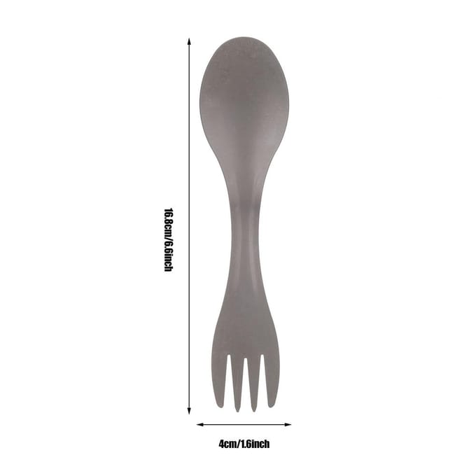 Draagbare 2-in-1 lepel-vorkcombinatie van titaniumlegering voor buiten, voor picknicks, kamperen en reizen zilver
