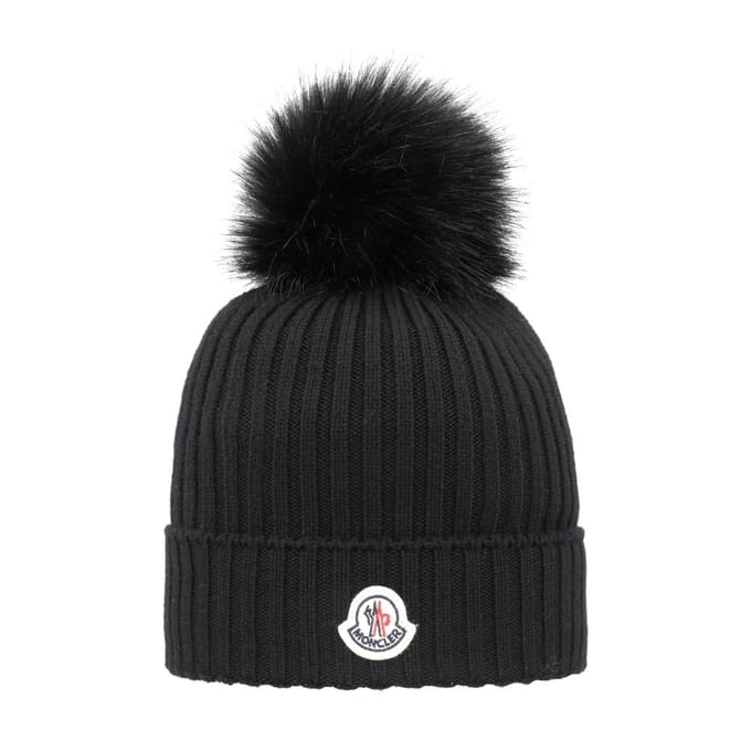 Moncler Pom Pom Muts Logo Patch 3b00007 M1131 999 3B00007 M1131 999 (M) black