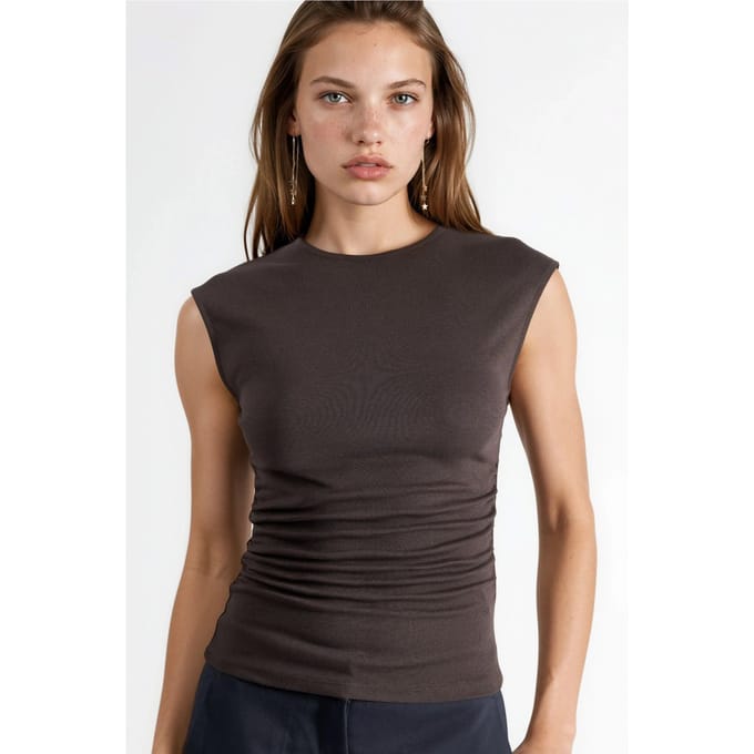 Mouwloze Drapé Blouse met Ronde Hals